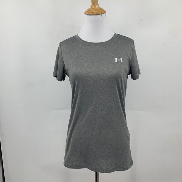 Under Armour Shirt Womens XS Extra Small Gray Velocity Crew Loose Heatgear Tee - Picture 2 of 12